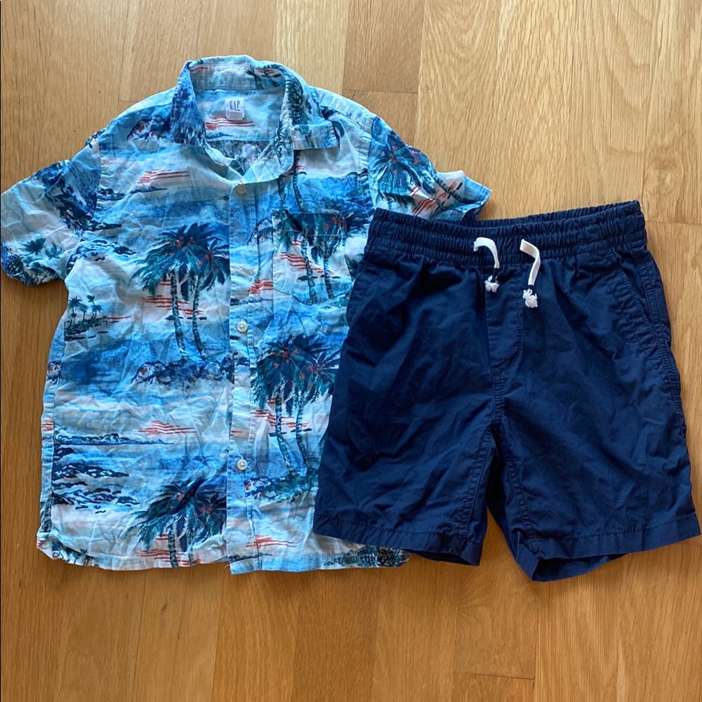 GAP Tropical Blue Shirt and Dark Blue Shorts Set